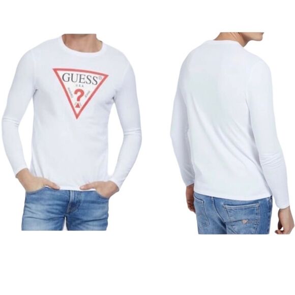 GUESS Triangle Logo Slim Fit Long Sleeve Shirt Men’s Medium - Picture 1 of 6